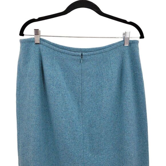 Vintage 80's Albert Nipon Skirt Wool Silk Pencil Metallic Flecked Pastel Blue 16 - Picture 6 of 9